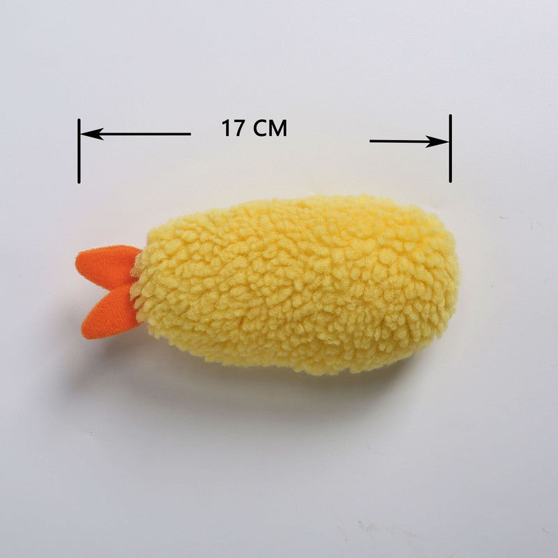 Yellow plush toy with an orange tail on a white background, showing measurement of 17 CM.