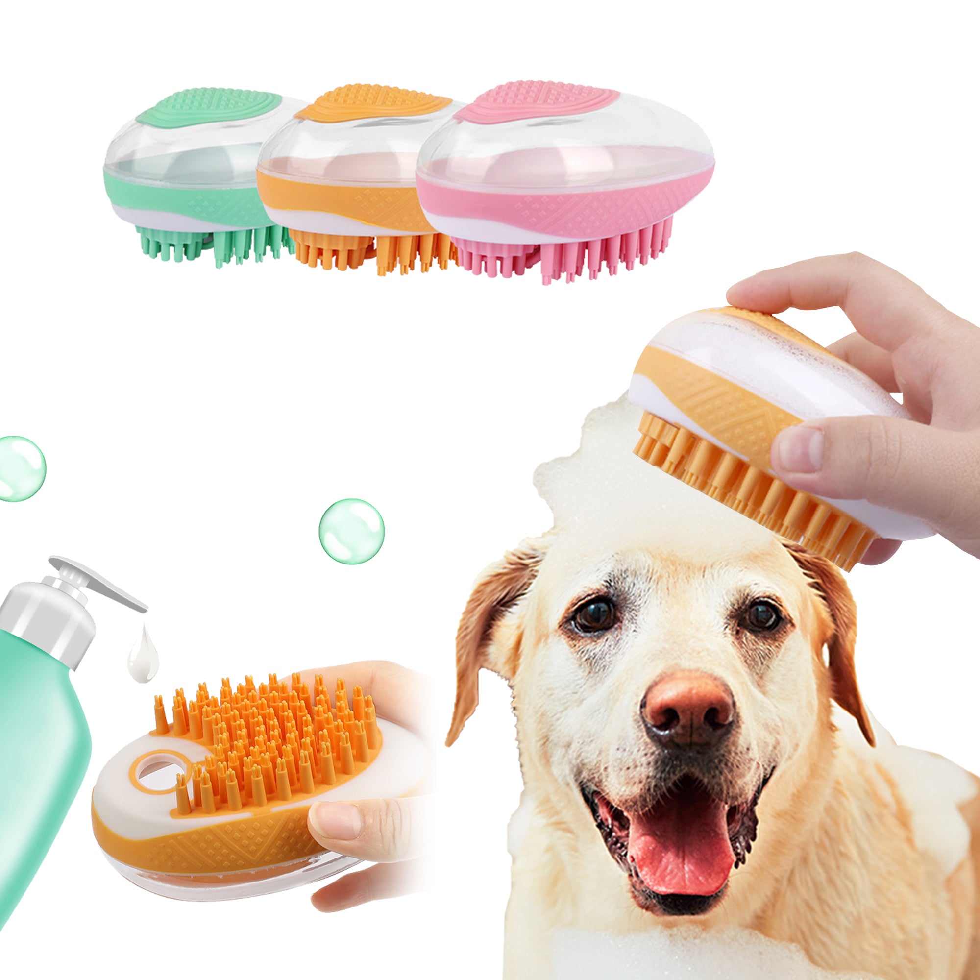 2-in-1 Pet Bath Brush - Silicone Massage & Shampoo Dispenser for Dogs & Cats | Gentle Grooming Tool