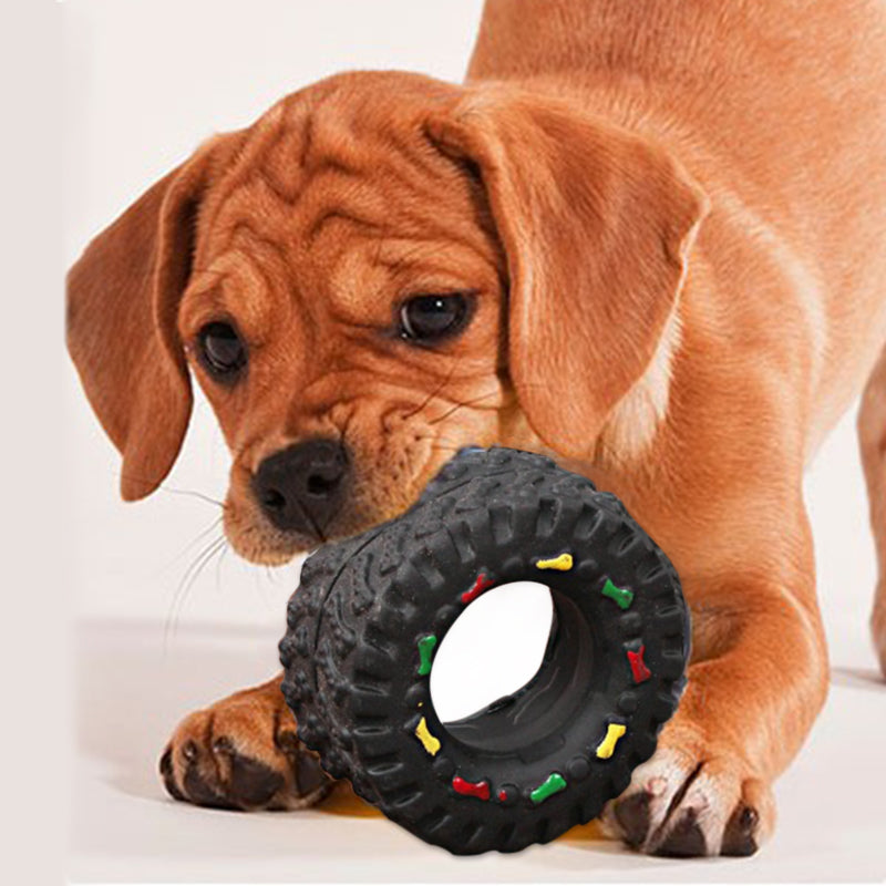 Durable Tire Chew Toy for Dogs - Squeaky Rubber Toy for Aggressive Chewers | Dental Health