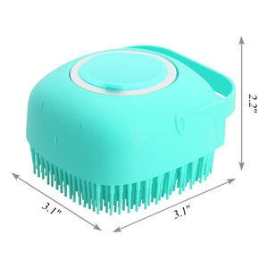 Turquoise silicone scrubber with dimensions on a white background